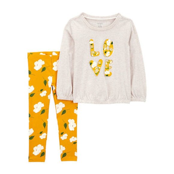 Carter's Toddler Girls Love Graphic Floral Print 2 Piece Pant Set Sz 3T Pull-On - Picture 1 of 3